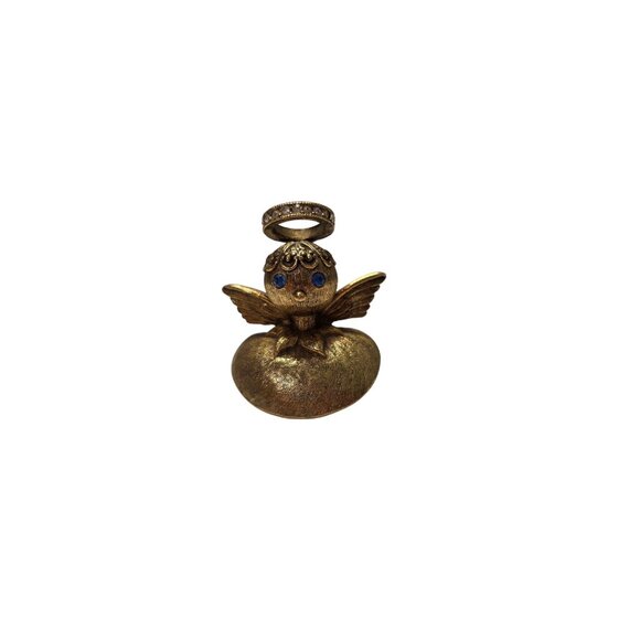 Vintage Tortolani Angel Shoulder Brooch Pin Gold Tone Rhinestone 1950s - Picture 9 of 10